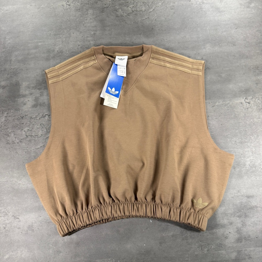 Adidas Vest Womens S Originals Cropped Tan Brown 3-Stripes Trefoil SAMPLE
